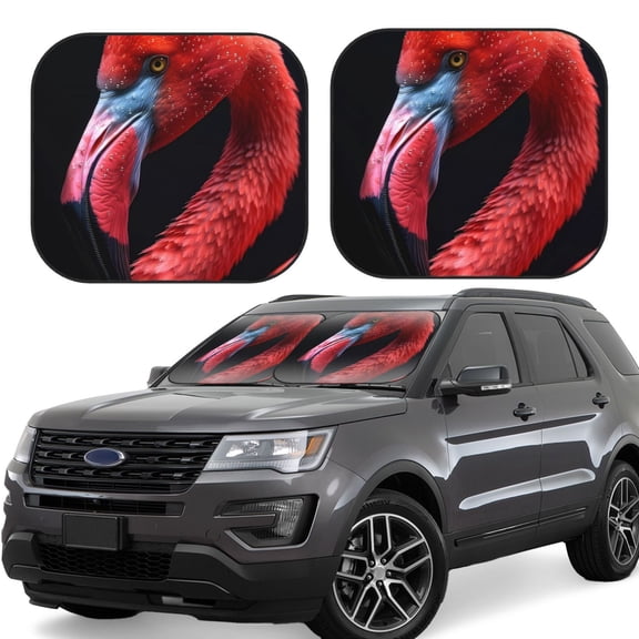 Naloa Closeup Red Flamingo Portrait Print 2-Piece Windshield Sunshade,Foldable Car Front Window Sun Shades,for Most Sedans SUV Truck-Small
