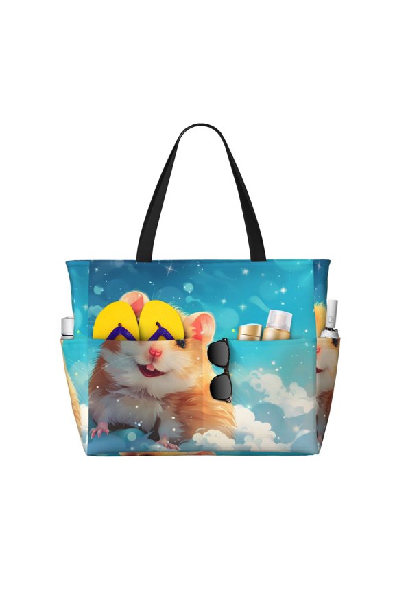 Cloud Cute Hamster Large Capacity Beach Bag, Waterproof Sandproof Beach Swim Pool Bag Tote Bag for Women