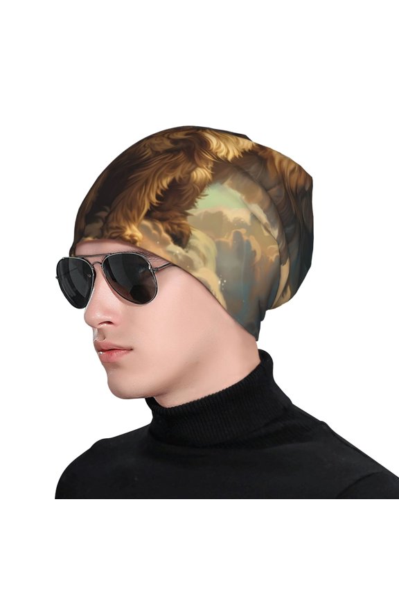 Cloud Rainbow Winged Dog Soft Beanie Hat, Knit Beanie Daily Beanie in Fine Knit for Women Men Winter Travel, Outdoor