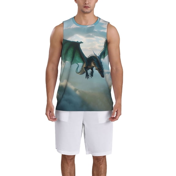 Naloa Cloud Sky Green Dragon Basketball Jersey Reversible Men's Mesh Athletic Sports Shirts Training Practice S-4XLSmall