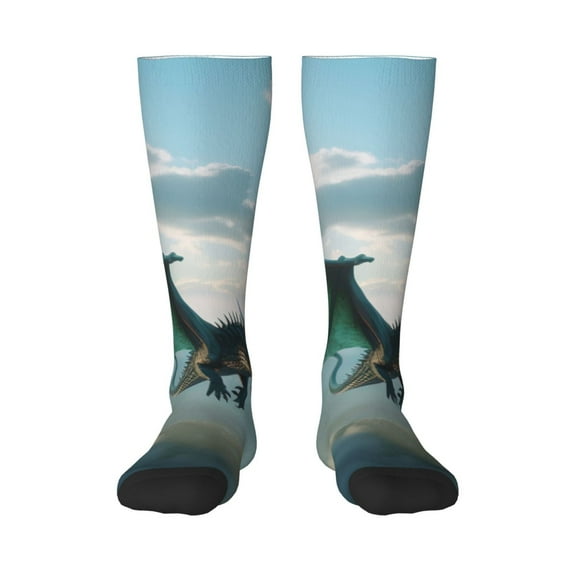 Naloa Cloud Sky Green Dragon Thigh High Socks Extra Long Stretchy Sock Women Over Knee High Opaque Stocking Daily Wear