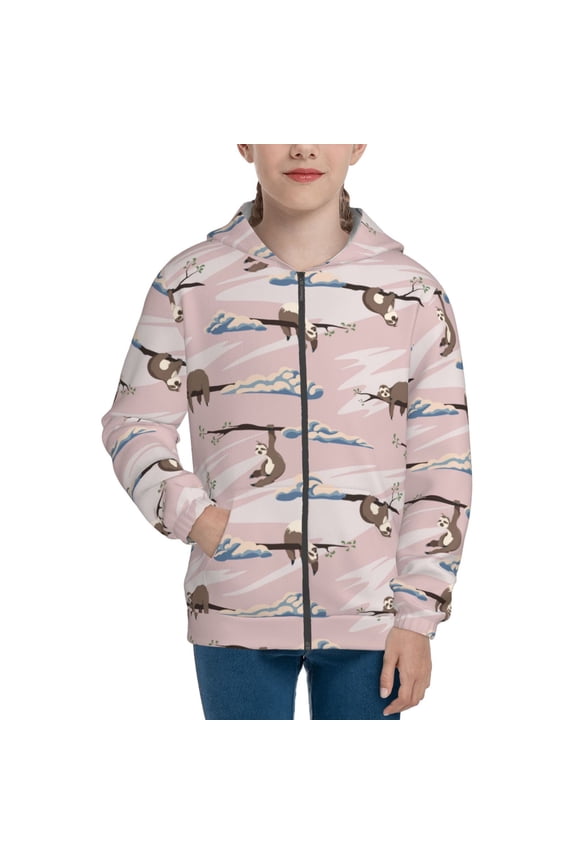 Cloud Sloth Teenage Zipper Hoodie, Long Sleeve Zip Up Hoodies Casual Jackets Tops for 7-12 Years-Medium