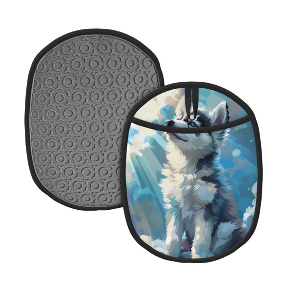 Naloa Cloud Sunshine Puppy Silicone Pot Holders, Oven Mitts Heat Resistant Hot Pads, Non Slip Pot Holder for Kitchen Baking and Cooking 9.4 x 7.5 Inches