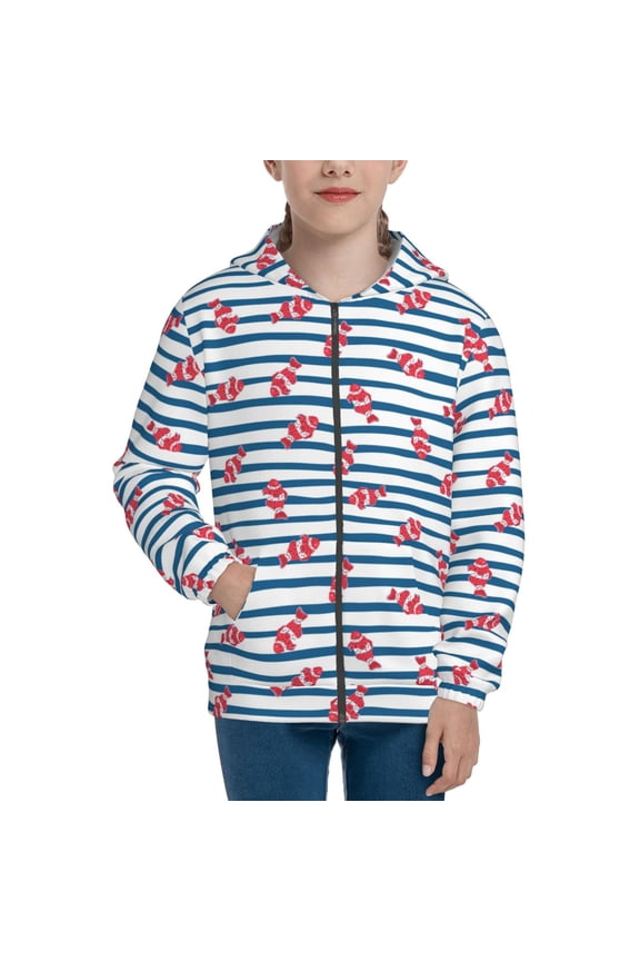 Clown Fish Teenage Zipper Hoodie, Long Sleeve Zip Up Hoodies Casual Jackets Tops for 7-12 Years-Small