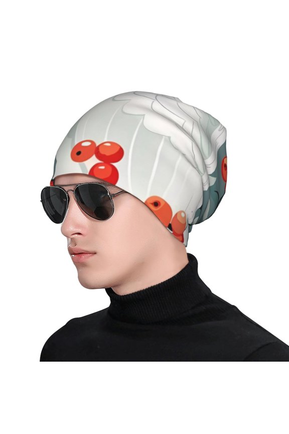 Cockatoo Red Berries Soft Beanie Hat, Knit Beanie Daily Beanie in Fine Knit for Women Men Winter Travel, Outdoor