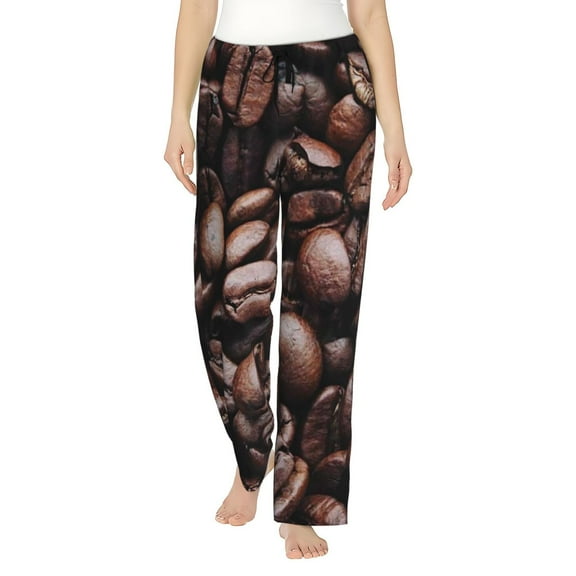 Naloa Coffee Bean Print Women’s Ultra-Soft Comfy Pajama Lounge Pants with Pockets & Drawstring