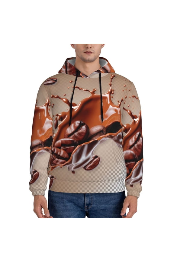 Coffee Beans Chocolate Splash Men's Casual Hooded Collar Drawstring Hoodies Pullover Sweatshirts Casual Long Sleeve Shirts-Small