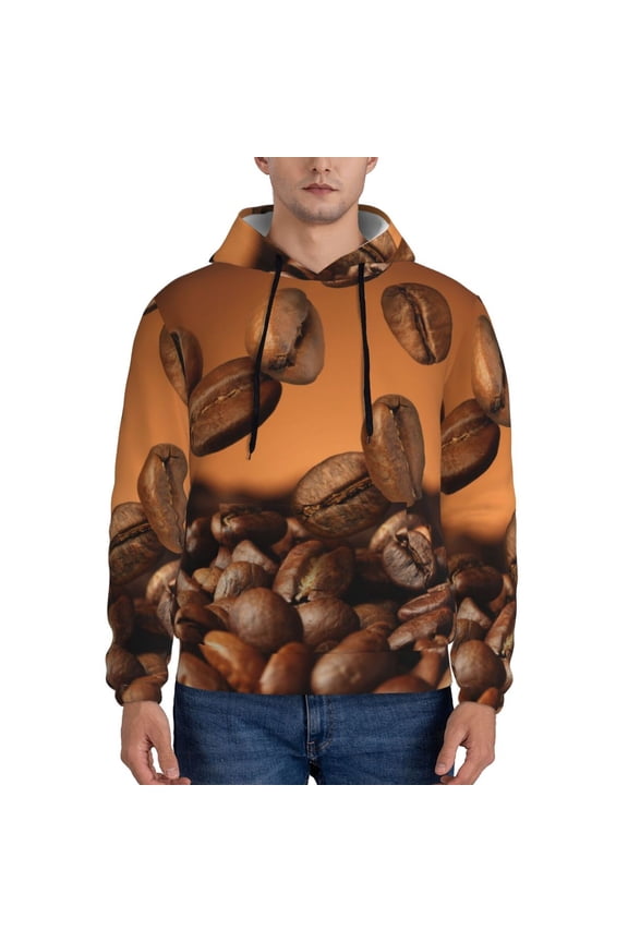 Coffee Beans Men's Casual Hooded Collar Drawstring Hoodies Pullover Sweatshirts Casual Long Sleeve Shirts-3X-Large