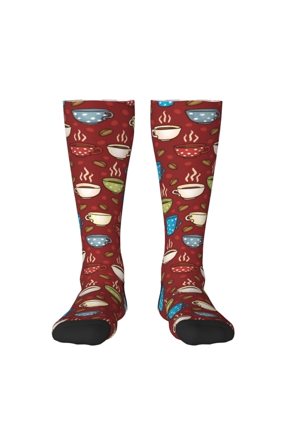 Coffee Cups Thigh High Socks Extra Long Stretchy Sock Women Over Knee High Opaque Stocking Daily Wear