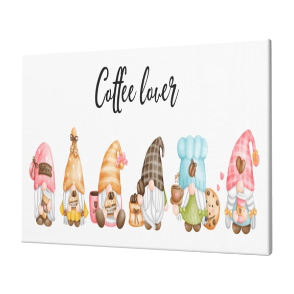 Naloa Coffee Gnome (2) Print Canvas Picture,Wall Pictures, Modern Decorative Poster,Art Prints for Bedroom, Toilet, 40 x 30 cm, Built-in Wooden Frame