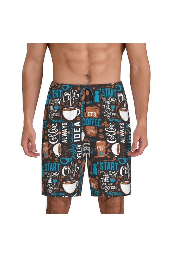 Coffee Lover Print Men's Short Pajama Pants, Pj Shorts, Lounge Comfort Shorts-Small