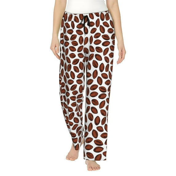 Naloa Coffee Rugby Print Women’s Ultra-Soft Comfy Pajama Lounge Pants with Pockets & Drawstring