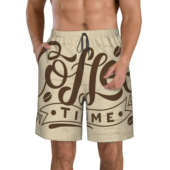 Naloa Coffee Time (2) Men's Beach Shorts, Surfing shorts, Swim trunks, Quick Dry Swim Trunks for Surfing Beach Fun - Large