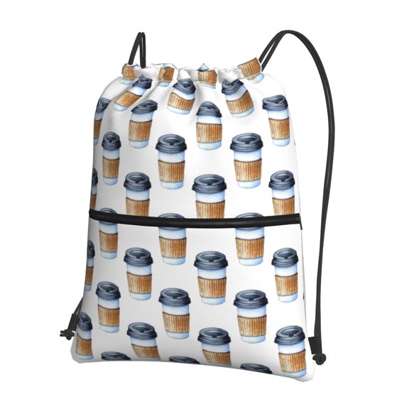 Naloa Coffee To Go Pattern Drawstring Backpack String Bag Cinch Water Resistant for Gym Shopping Sport Yoga
