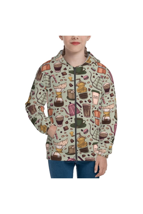 Coffee pots cup Teenage Zipper Hoodie, Long Sleeve Zip Up Hoodies Casual Jackets Tops for 7-12 Years-Medium