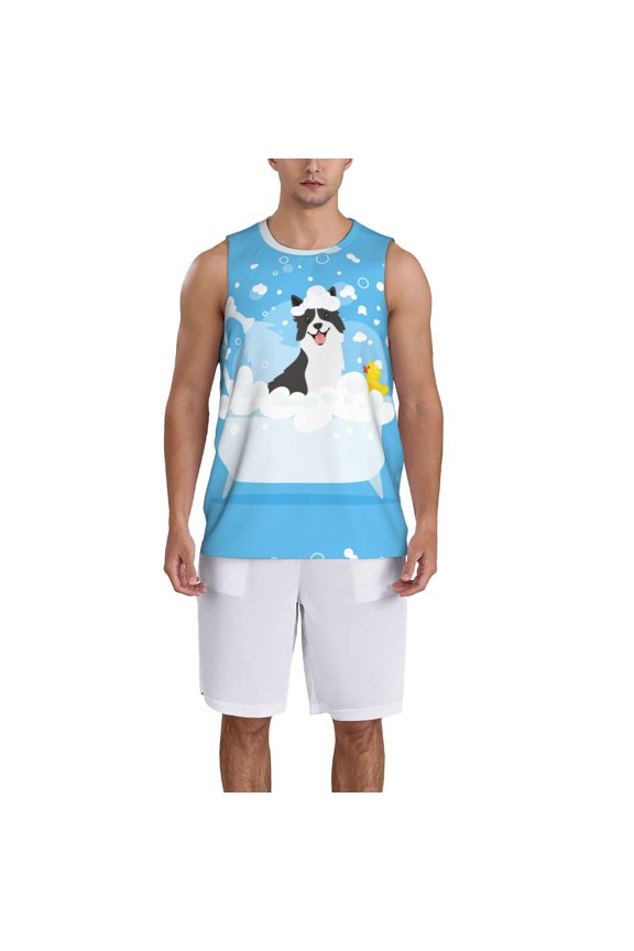 Collie in Bathtub Basketball Jersey Reversible Men's Mesh Athletic Sports Shirts Training Practice S-4XL3X-Large