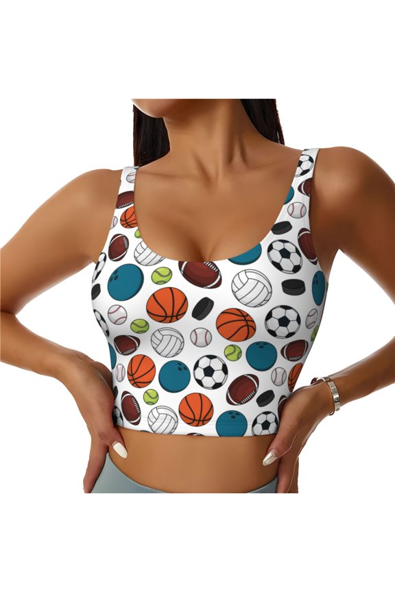 Color Balls Sports Bras for Women, High Support Bra with Removable Pads, Comfortable - Large