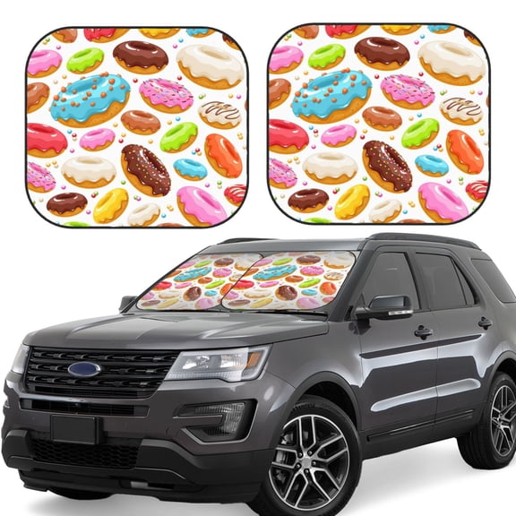 Naloa Color Donut Print 2-Piece Windshield Sunshade,Foldable Car Front Window Sun Shades,for Most Sedans SUV Truck-Small