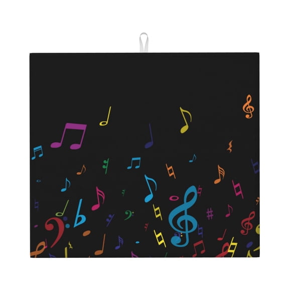 Naloa Color Musical Notes Dish Drying Mat for Kitchen Counter, Heat Resistant Drainer Mats, Absorbent Draining Mat,Dish Rack Pad,16"x18"