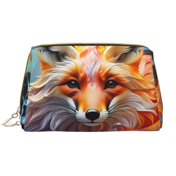 Naloa Color Splash Fox Portrait Leather Makeup Bag for Purse Travel, Portable Small Cosmetic Organizer for Women and Girls, Make up Bag with Zipper