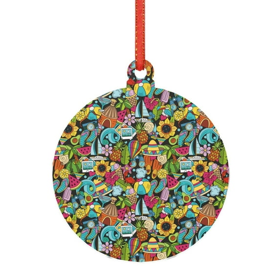 Naloa Color Summer Acrylic Santa Tree Decorations Christmas Hanging Pendant for Christmas Winter New Year Party Hanging Decorations-Round Shape