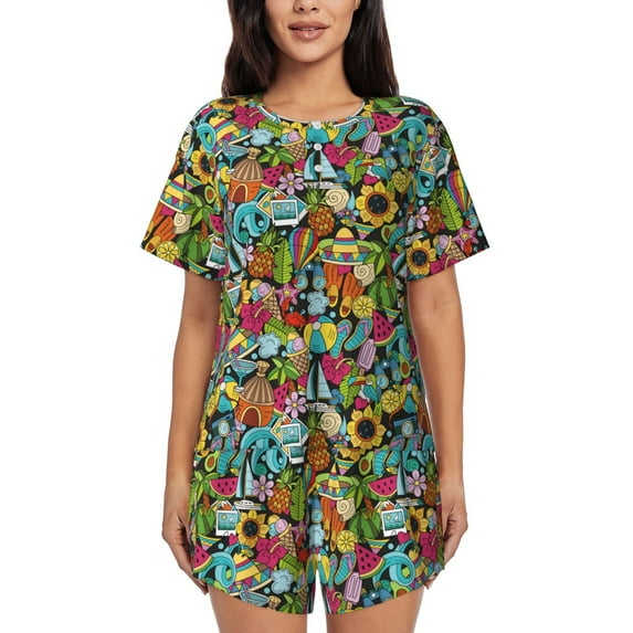 Naloa Color Summer Women's Short-Sleeved Pajama Set, Loungewear, Summer pajamas, Breathable Cozy - XX-Large