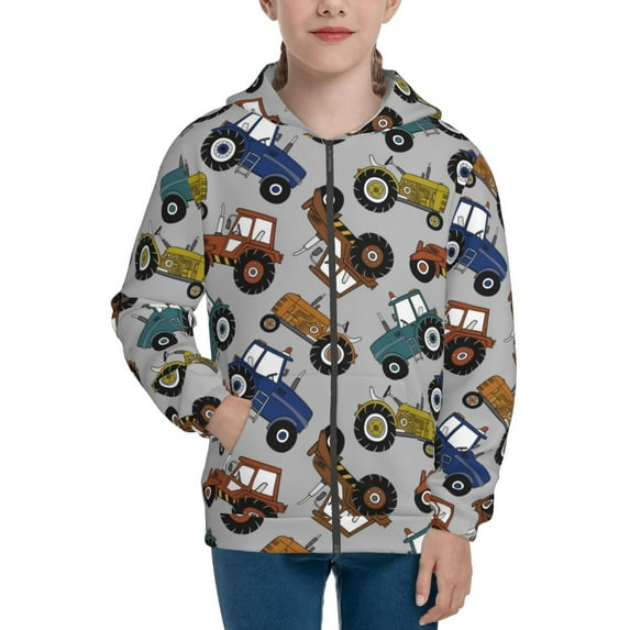 Naloa Color Tractor Teenage Zipper Hoodie, Long Sleeve Zip Up Hoodies Casual Jackets Tops for 7-12 Years-Medium