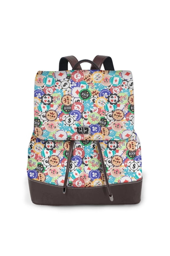 Naloa Colored Casino Chips Print Leather Backpack Purse for Women and Ladies,Shoulder Travel Daypacks Bags,Laptop Backpack for Women