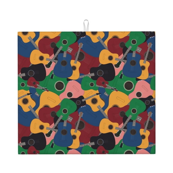 Naloa Colored Guitars Dish Drying Mat for Kitchen Counter, Heat Resistant Drainer Mats, Absorbent Draining Mat,Dish Rack Pad,16"x18"