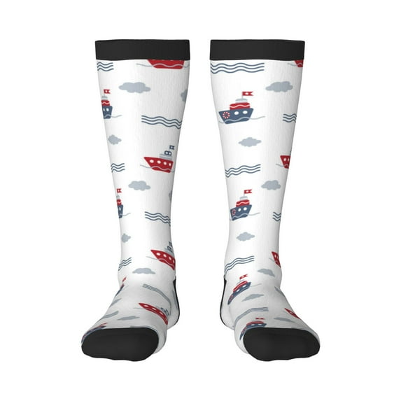 Naloa Colored Sail Boats Thigh High Socks Extra Long Stretchy Sock Women Over Knee High Opaque Stocking Daily Wear