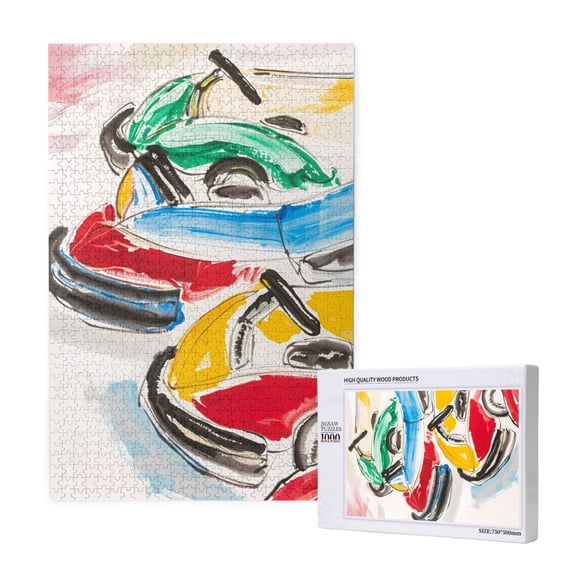Naloa Colorful Abstract Bumper Cars Custom Puzzles Personalized Puzzle 1000 Pieces from Photo Custom Jigsaw Puzzle for Wedding, Graduation, (29.519.7in, Vertical)