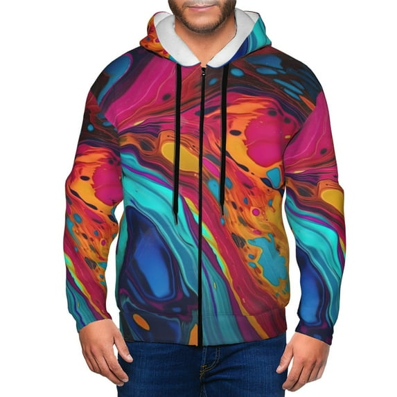 Naloa Colorful Abstract Swirls Men’s Hoodies, Zip up Hoodie, Sweatshirts,Hoodies for Men Sizes S-3XL-Large