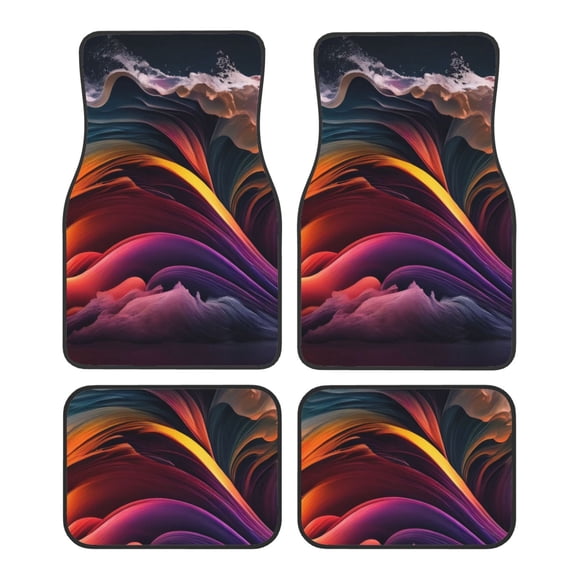 Naloa Colorful Abstract Wave Motion Car Foot Mat Set of 4 Pieces - Universal Floor Liner Neoprene Full Set Floor Mats for Cars Trucks SUV