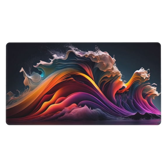 Naloa Colorful Abstract Wave Motion Gaming Mouse Pad Large Mouse Mat Long Extended Desk Pad Non-Slip Rubber Mice Pads Stitched Edges Thin Pad (16x29.5 Inch)