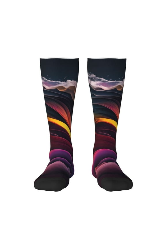Colorful Abstract Wave Motion Knee Socks, High Socks Long Stretchy Sock Women Knee High Stocking, Long Socks for Women