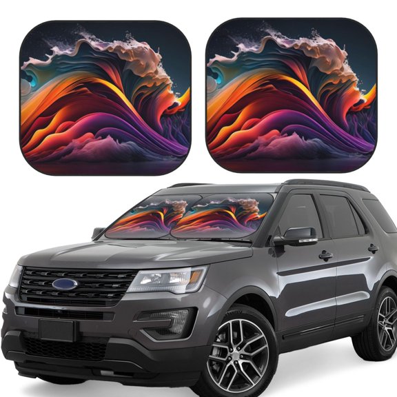 Naloa Colorful Abstract Wave Motion Print 2-Piece Windshield Sunshade,Foldable Car Front Window Sun Shades,for Most Sedans SUV Truck-Small