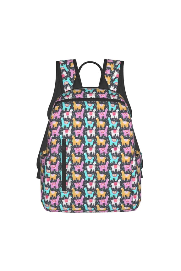Colorful Alpaca Print Lightweight DayBackpack Suitable for school, work, shopping, travel, etc.