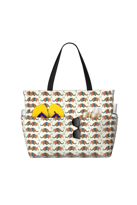 Colorful Armadillos Large Capacity Beach Bag, Waterproof Sandproof Beach Swim Pool Bag Tote Bag for Women