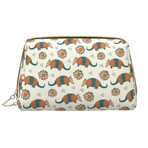 Naloa Colorful Armadillos1 Leather Makeup Bag for Purse Travel, Portable Small Cosmetic Organizer for Women and Girls, Make up Bag with Zipper