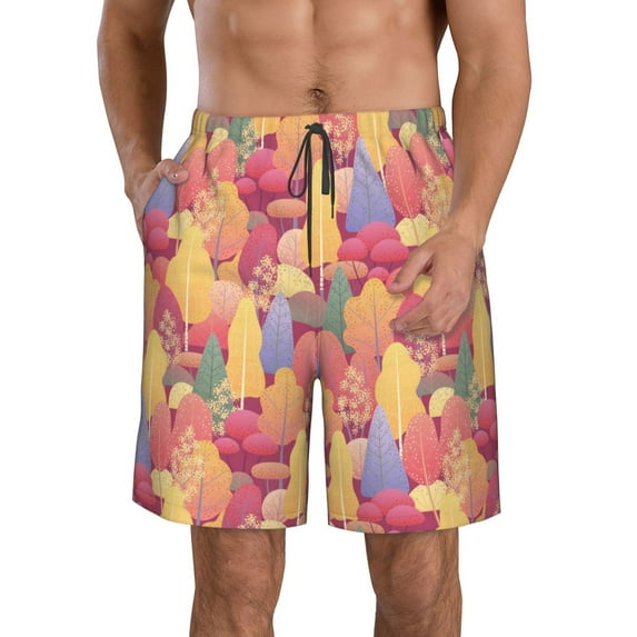 Naloa Colorful Autumn Forest Trees Men's Beach Shorts, Surfing shorts, Swim trunks, Quick Dry Swim Trunks for Surfing Beach Fun - X-Large
