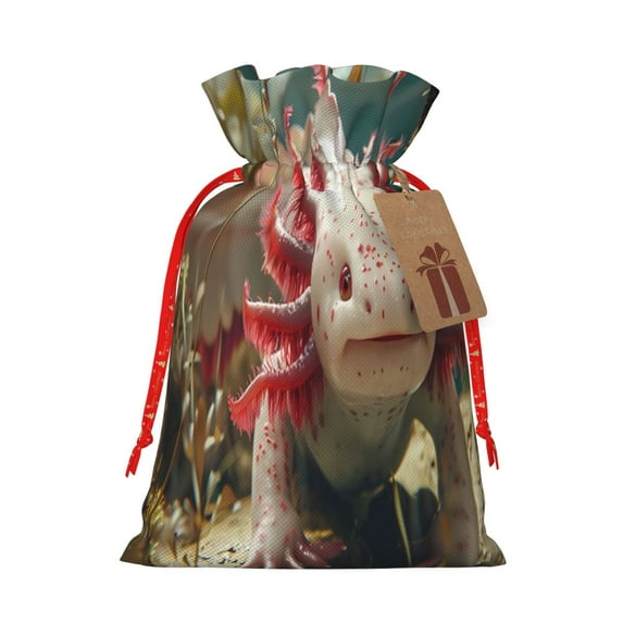 Naloa Colorful Axolotl Underwater Drawstring Christmas Bags, 3D Xmas Gift Bags, Christmas Wrapping Bags, Xmas Goodie Bags, Treat Pouch Bags, Party Favor Bags-Medium