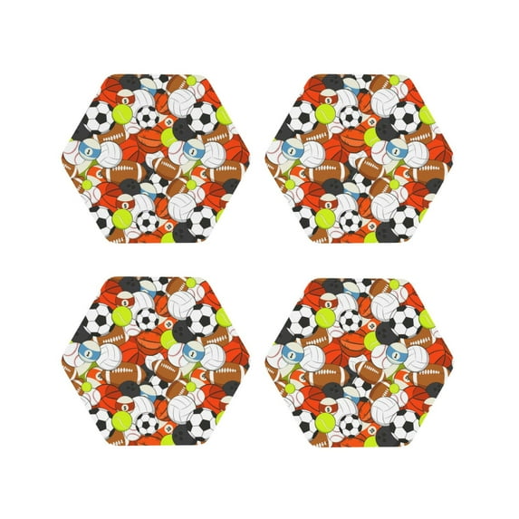 Naloa Colorful Balls Leather Coasters for Drinks, Durable Drink Coasters 4 Set for Tabletop Protection, Luxurious Home Décor and Housewarming Gift ( {designName})Hexagon