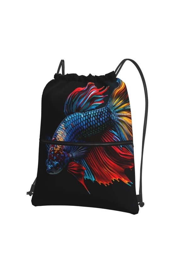 Colorful Betta Fish Drawstring Backpack String Bag Cinch Water Resistant for Gym Shopping Sport Yoga