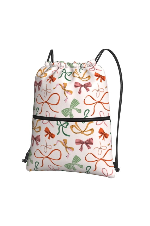 Colorful Bow Knots Drawstring Backpack String Bag Cinch Water Resistant for Gym Shopping Sport Yoga