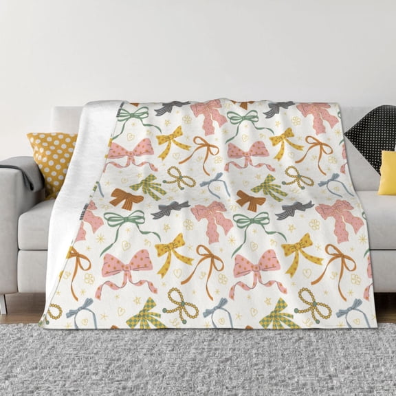 Naloa Colorful Bow Knots1 Flannel Fleece Throw Blanket for Bed Couch, Thick Blanket - All Seasons Suitable for Women, Men and Kids-40"x30"