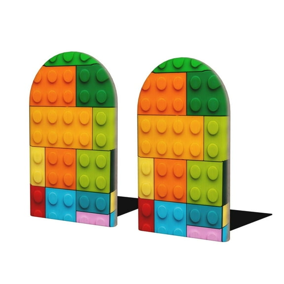 Naloa Colorful Building Blocks Wood Non-Skid Bookend for Shelves,Book Ends for Heavy Books, Book Stand for CDs,1 Pair