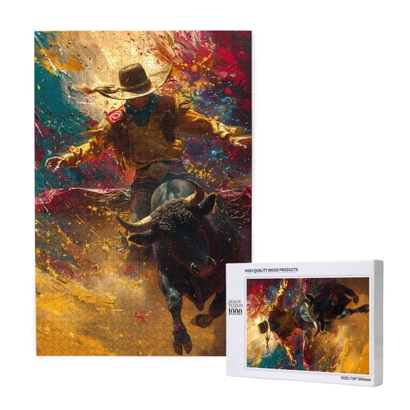 Naloa Colorful Bull Western Man Custom Puzzles Personalized Puzzle 1000 Pieces from Photo Custom Jigsaw Puzzle for Wedding, Graduation, (29.519.7in, Vertical)