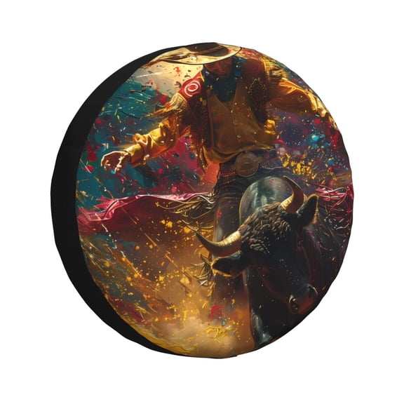 Naloa Colorful Bull Western Man PVC Leather Spare Tire Wheel Cover for Car Truck SUV Camper Trailer Universal Fit many size14 inch