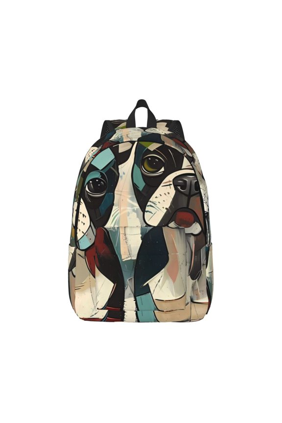Colorful Bulldog Duo Canvas Backpack for Men Women Rucksack Casual Travel Daypack College Tote Satchel Bookbag for Teens-Small