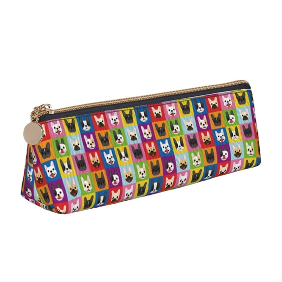 Naloa Colorful Bulldog Print Leather Pencil Case - Portable Big Capacity Pencil Pouch Organizer Bag Stationery Bag for Work & Office Pencil Pen Case